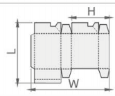 Lock bottom box template diagram displaying dashed fold lines, a side glue flap, and dimensional labels L, W, and H.