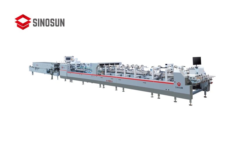 SINOSUN GL-1100PC-A high-speed multifunctional automatic folder gluer for cardboard and corrugated boxes, featuring modular design