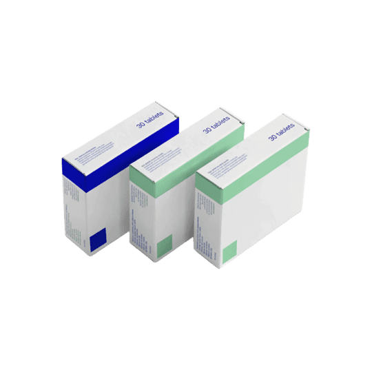 Folded pharmaceutical packaging boxes showing folder gluer applications.,produced by SINOSUN folder gluers
