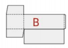 Special shaped box template diagram displaying dashed fold lines, a side glue flap, and a red letter B in the center.