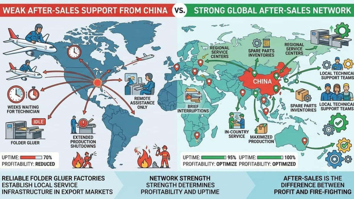 Global service network map for folder gluer manufacturer