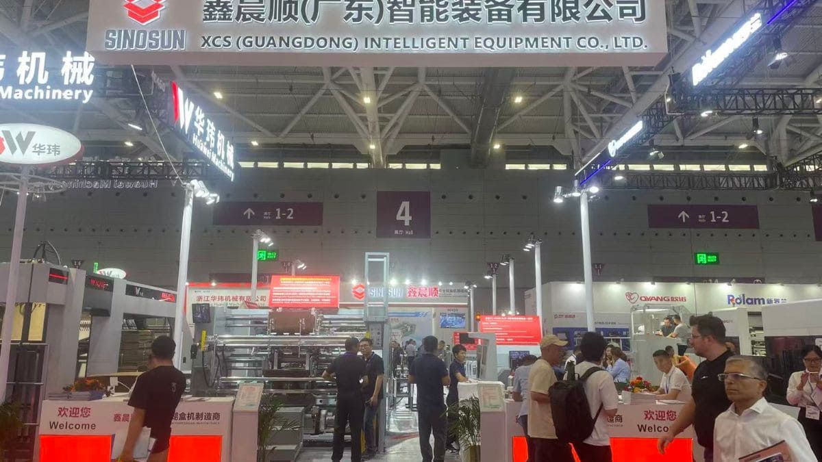 High-speed automatic folder gluer demonstration at packaging exhibition